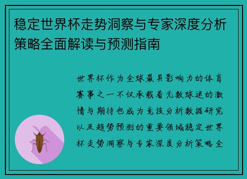 稳定世界杯走势洞察与专家深度分析策略全面解读与预测指南 稳定世界杯走势洞察与专家深度分析策略全面解读与预测指南